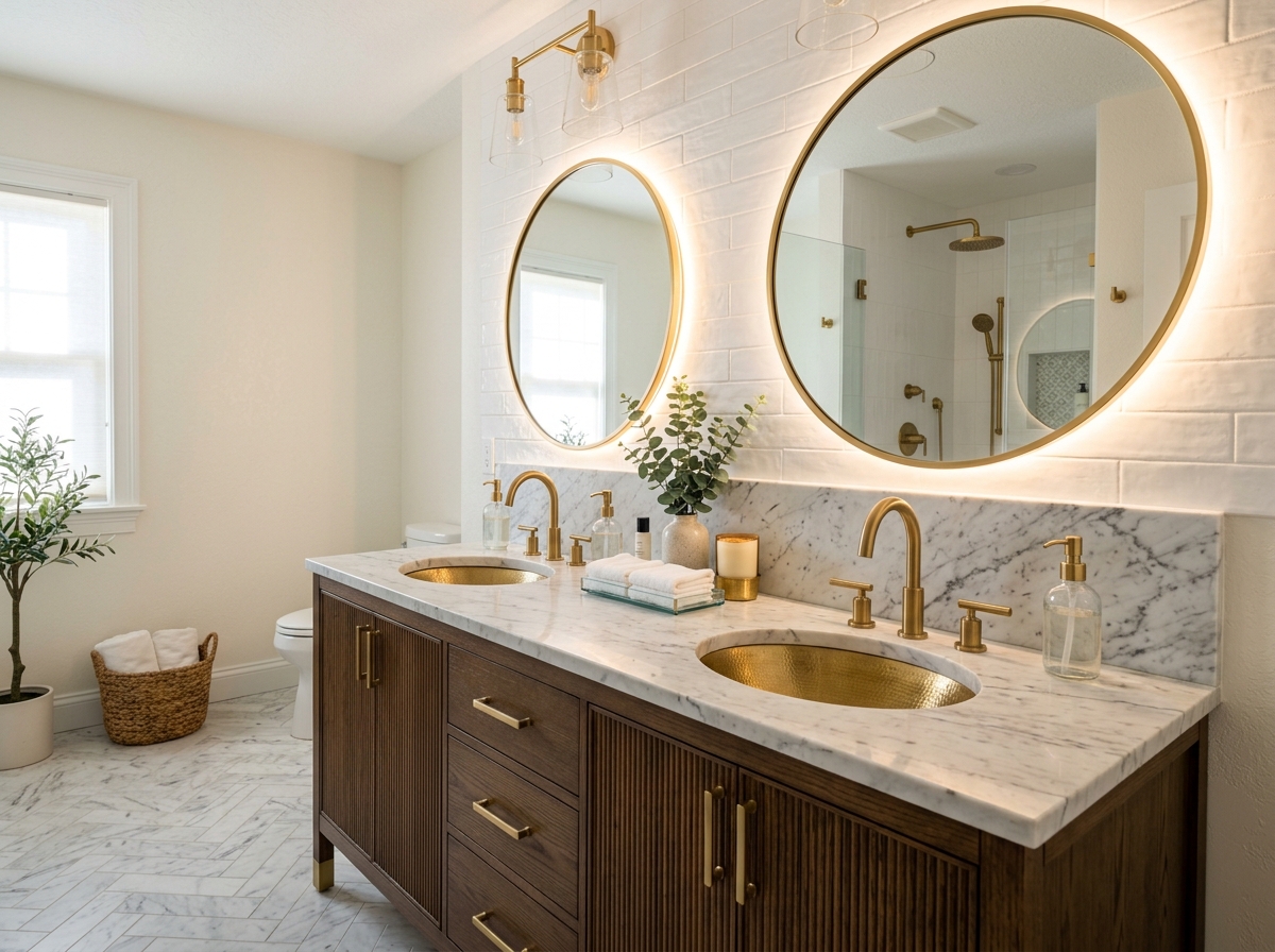Tamamlanmış LED aynalı lüks banyo dolabı